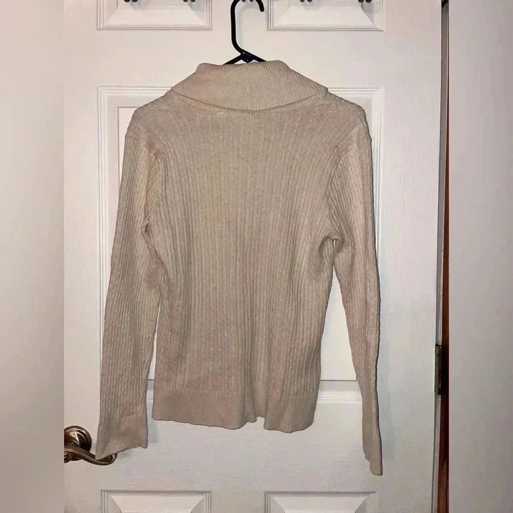 Pria Long Sleeve Cable Knit 100% Cotton Sweater Beige Large - Picture 3 of 3